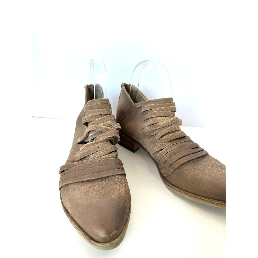 Free People Lost Valley Tan Leather Distressed Ankle Boot Bootie Size EU 38